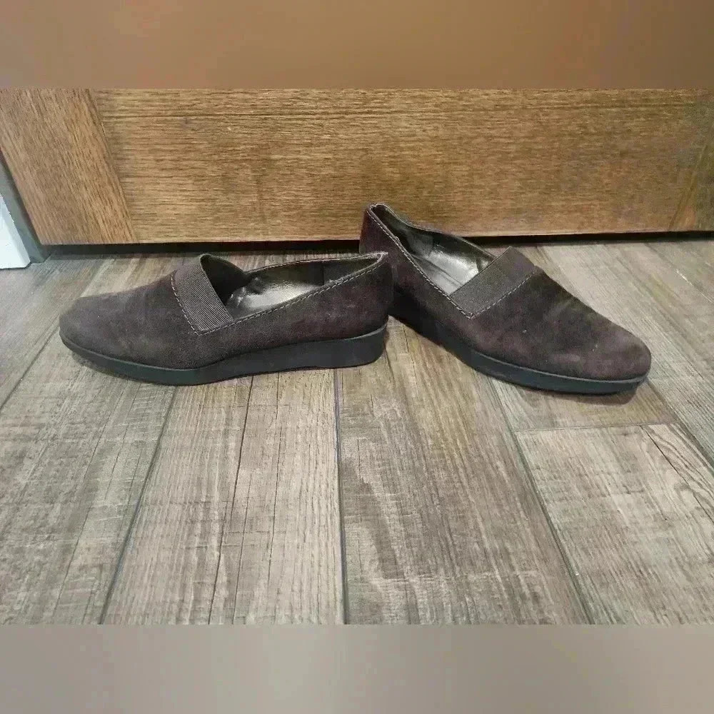 Stuart Weitzman Wedge Loafers Womens Size 8.5 Brown Suede Slip On Platform Shoes - Picture 1 of 8